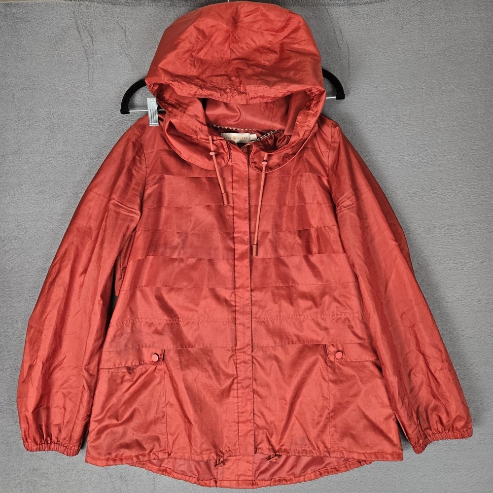 Tory Burch Rain Jacket Womens 8 Anorak Windbreaker Satin Red *READ‎
